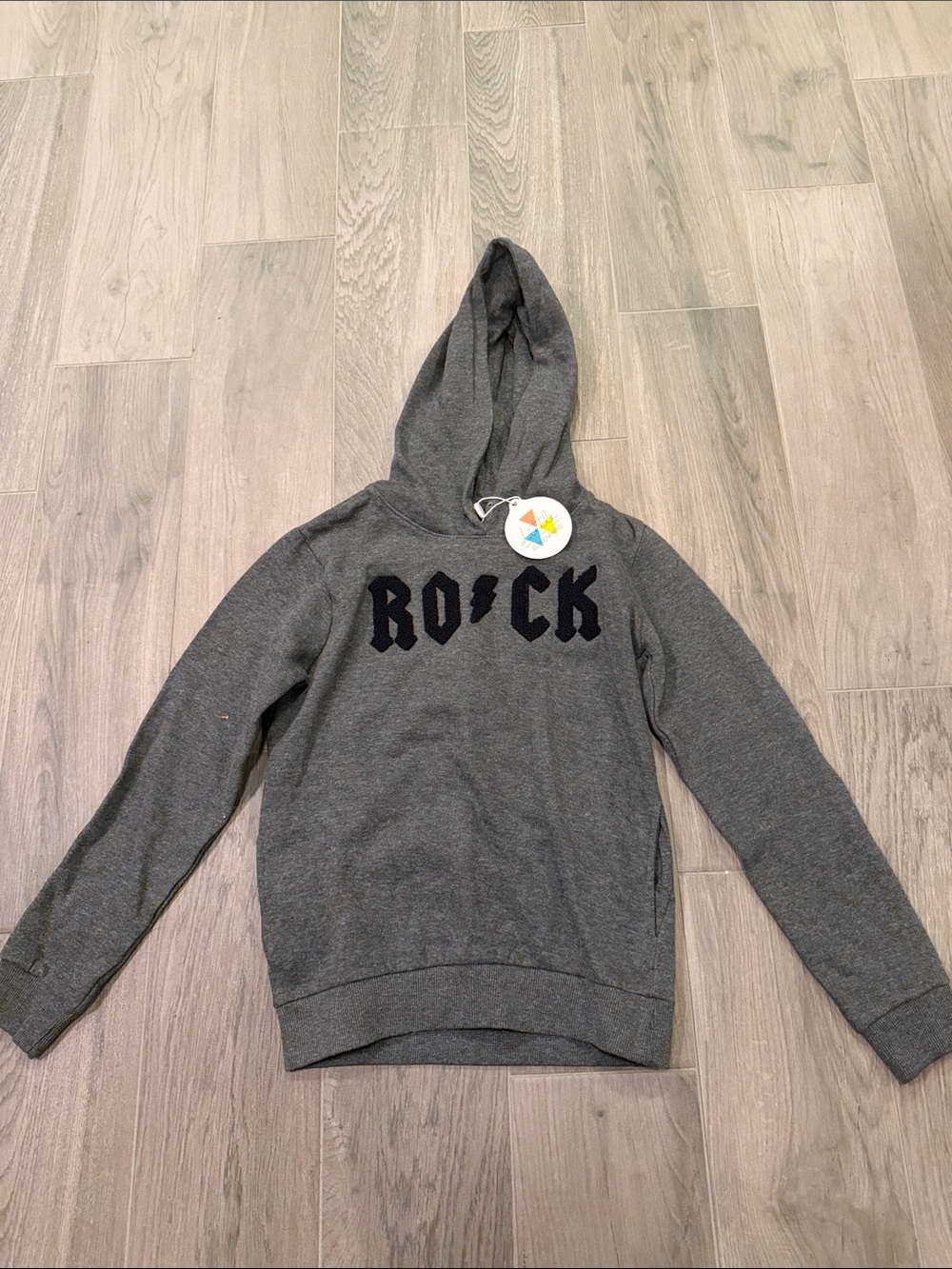 NWT Little Eleven Paris Kids Gray 'ROCK' Hooded Sweatshirt Size 10